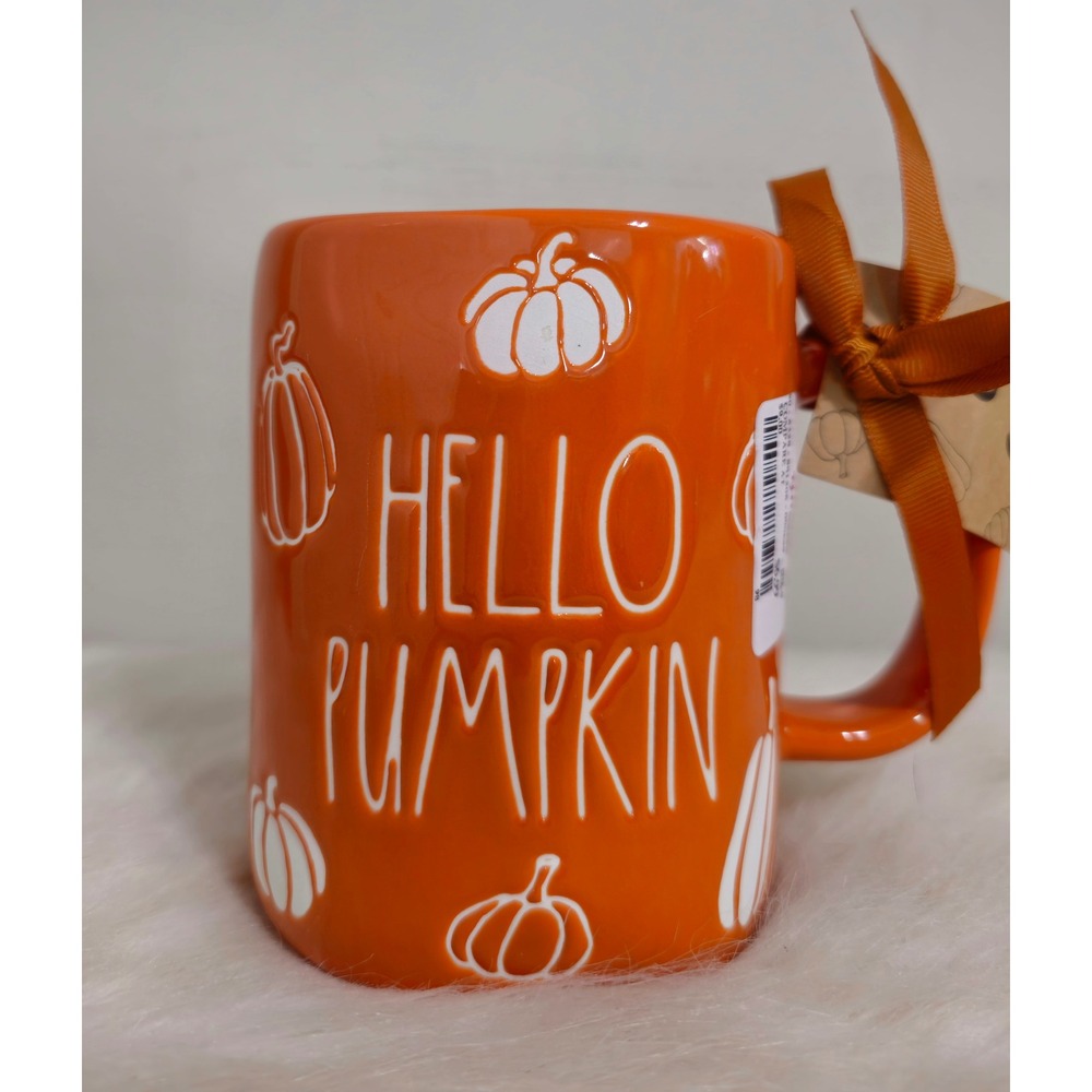 Rae Dunn Fall Orange‎ Hello Pumpkin Gourd Coffee Mug Cup NWT